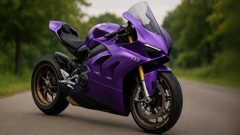 A bike wrapped in chrome matte purple vinyl wrap