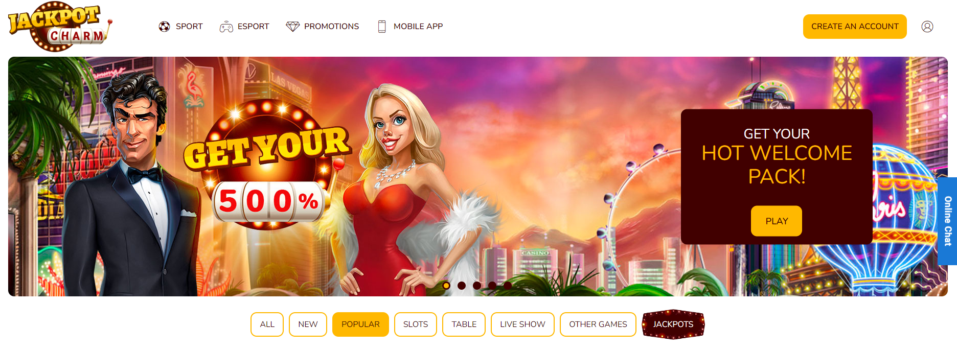 Jackpot Charm Casino Homepage