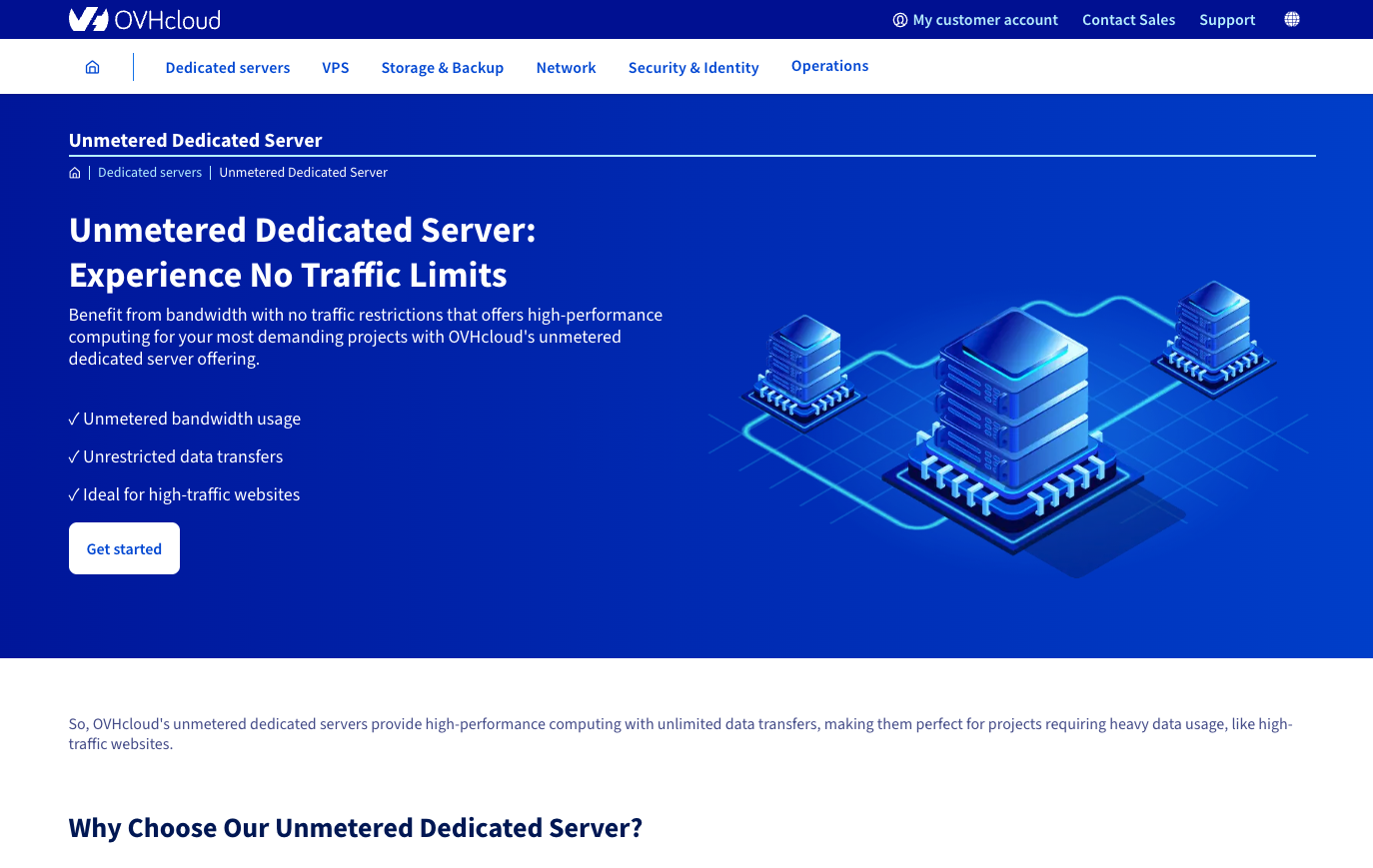OVHcloud unmetered dedicated server pricing and configuration page