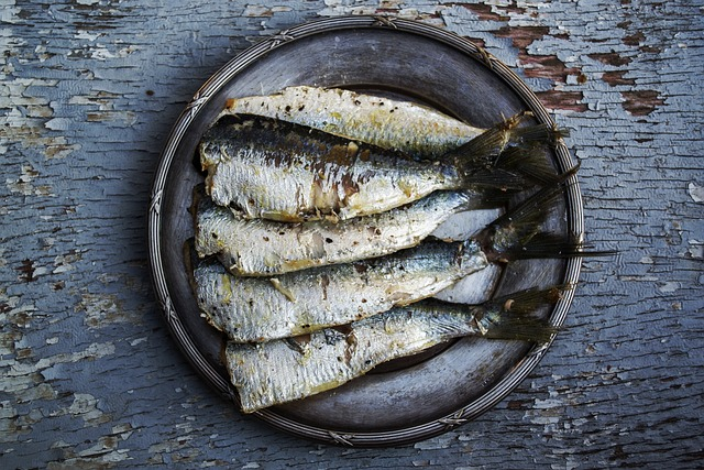 sardines, fish, plated food