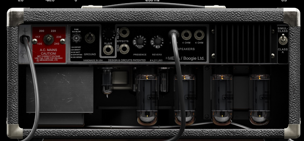 Rear of the amp showing presence and reverb controls