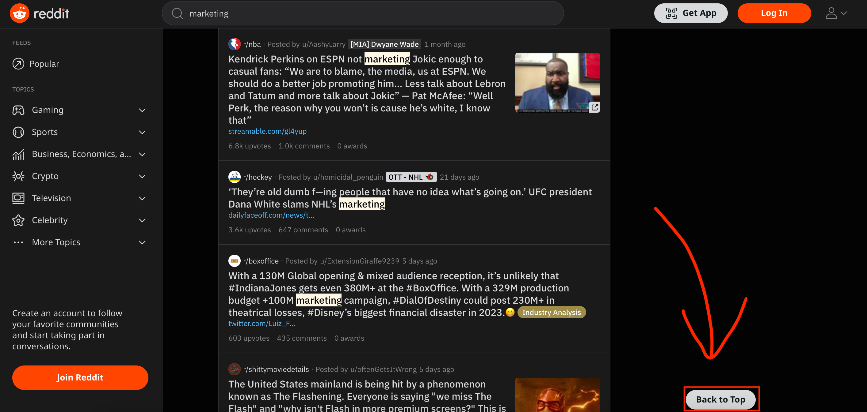 On reddit you can find a Back to Top button in the bottom right corner.