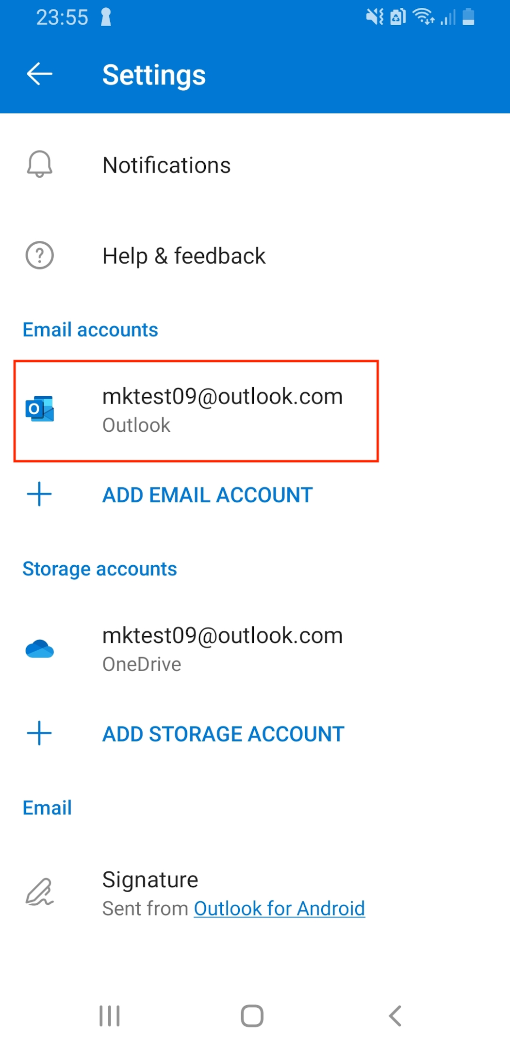 Choose your Office 365 account