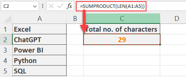 LEN function nested with the SUMPRODUCT function