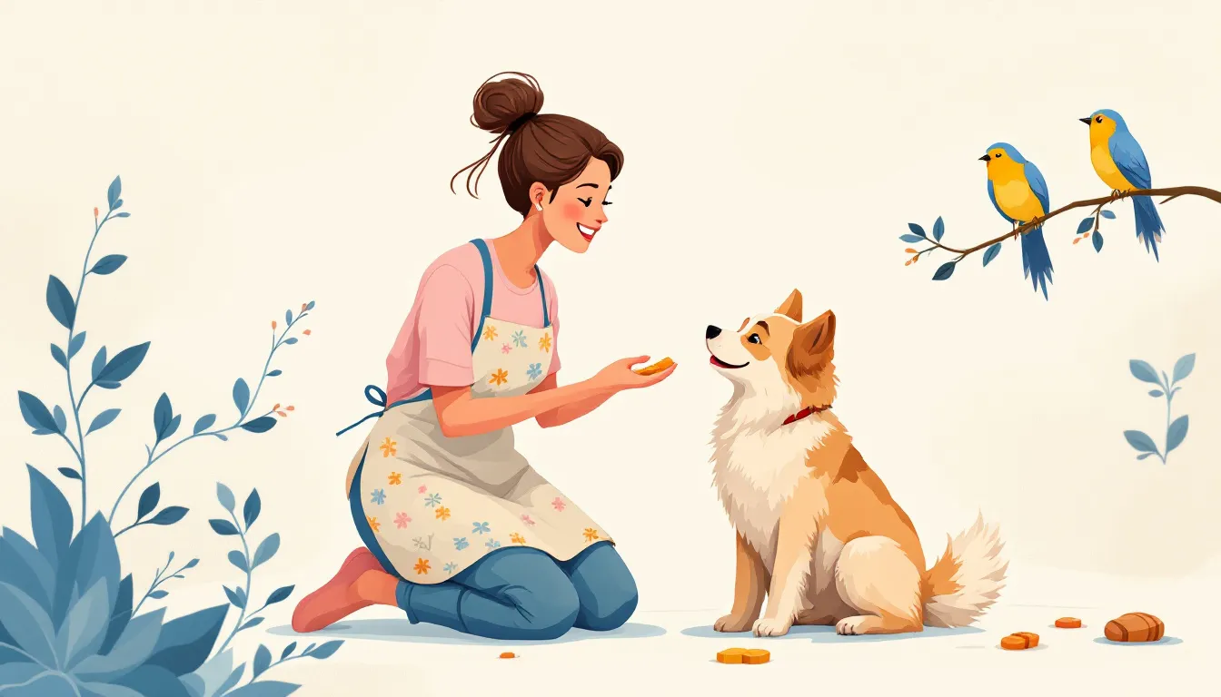 A trainer using positive reinforcement techniques with a dog.