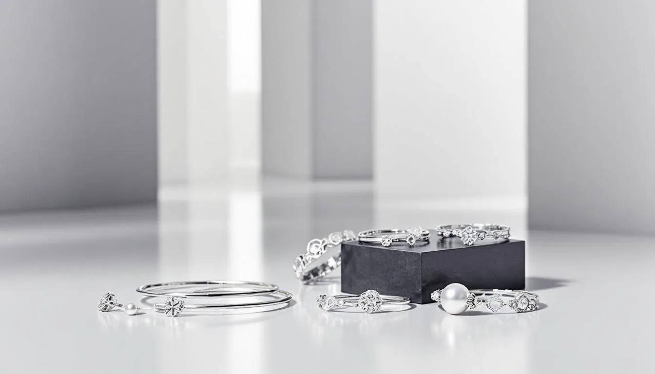 Different types of silver bracelets including charms and bangles.