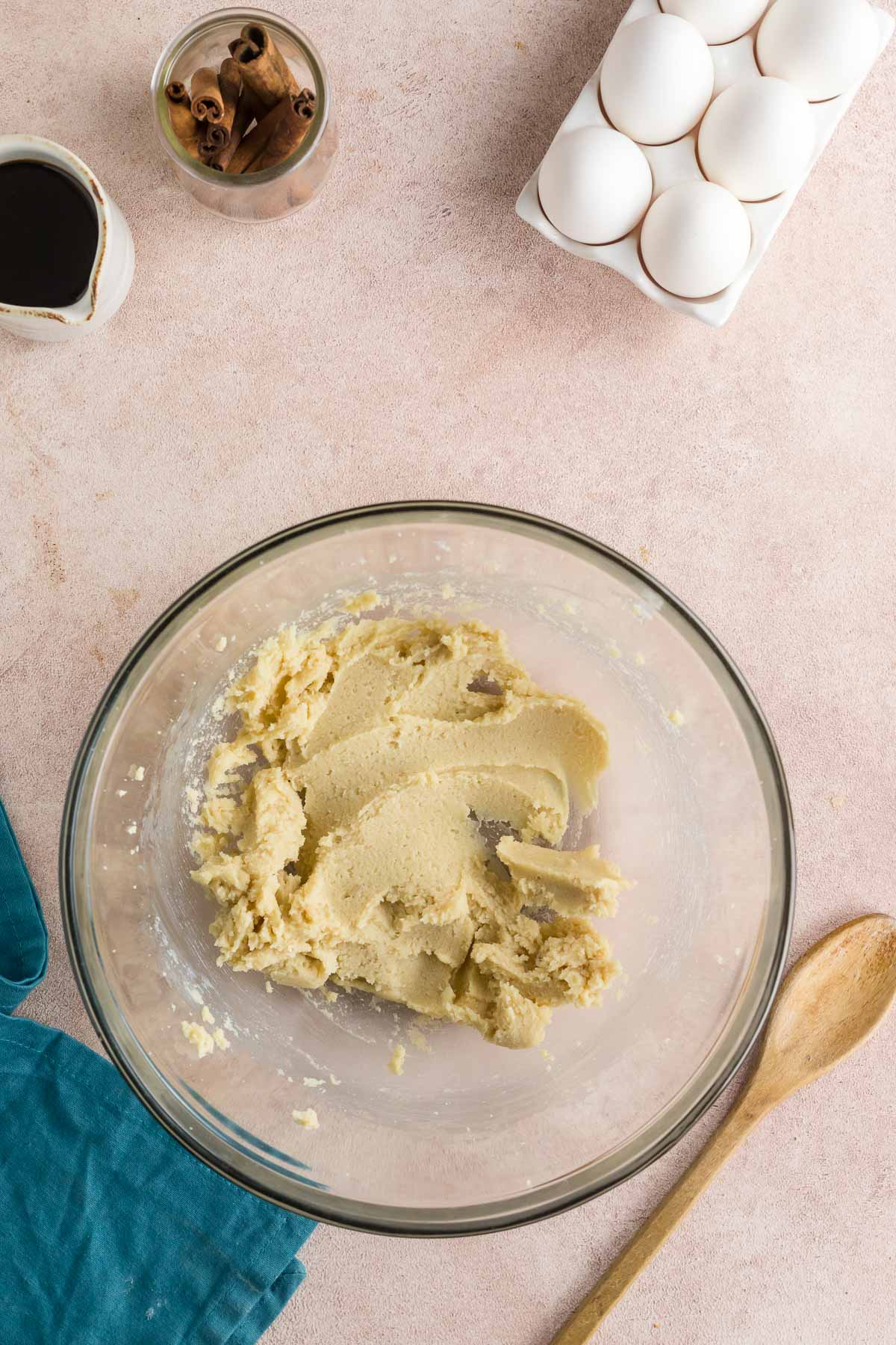 sugars and butter creamed together in bowl