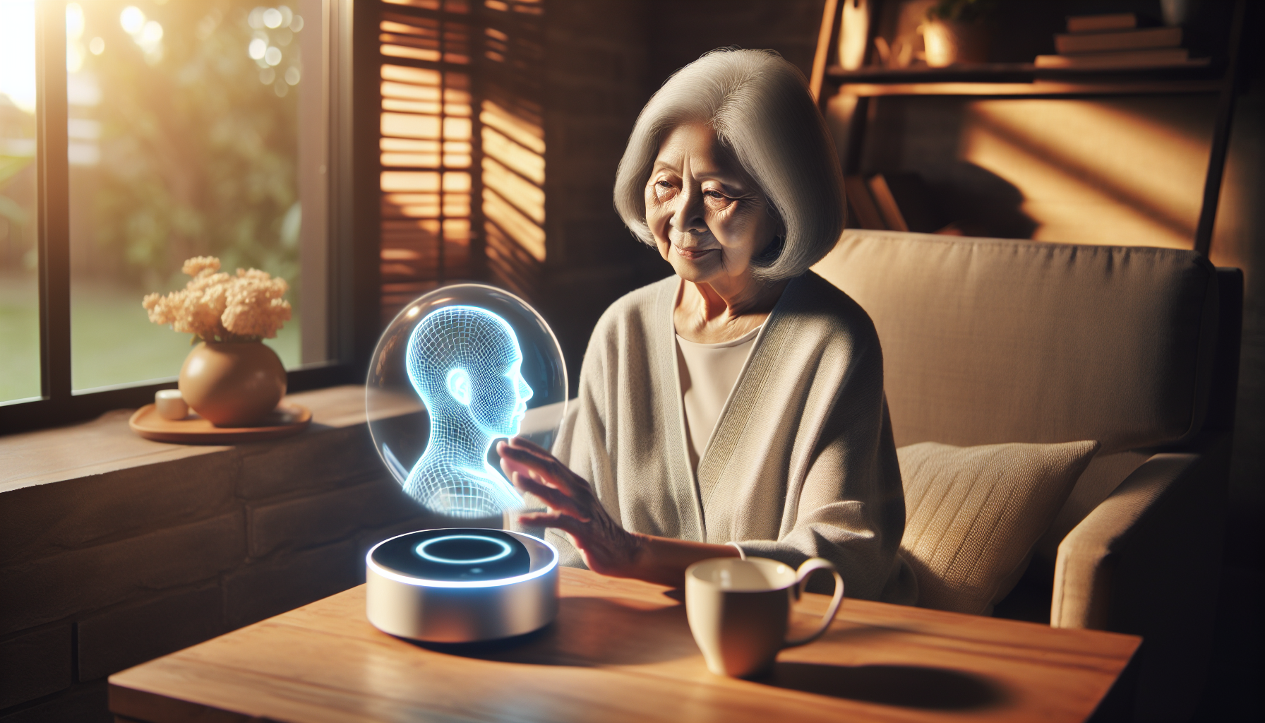 Elderly person using a virtual AI friend