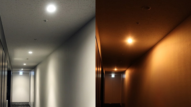 Recessed Emergency Lighting in Hotel Corridor