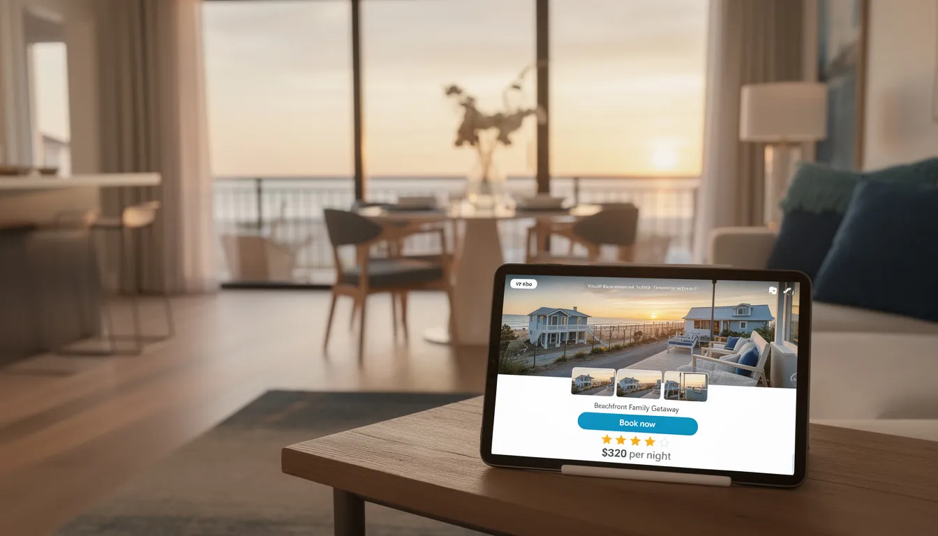 An image depicting a cozy vacation rental property, showcasing a welcoming living area with comfortable furnishings, vibrant decor, and large windows letting in natural light. This setting highlights the potential for generating rental income and tax benefits for real estate investors looking to offset taxable income through rental properties.