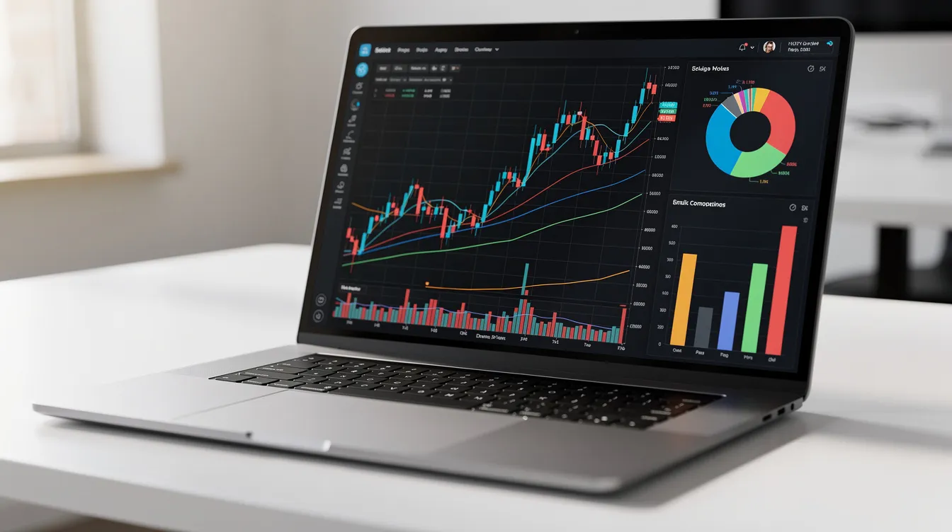 The image features a laptop computer with a vibrant display of financial charts and graphs, symbolizing wealth management and investment strategies. This visual representation highlights the importance of financial planning and the role of financial advisors in guiding clients through their financial journey.