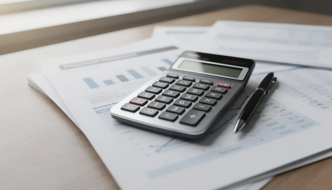 A calculator rests on top of various financial statements and documents, symbolizing the importance of financial planning and analysis in achieving financial goals. This setup reflects the role of certified financial planners and registered investment advisors in helping clients navigate complex financial concepts and strategies for a secure financial future.
