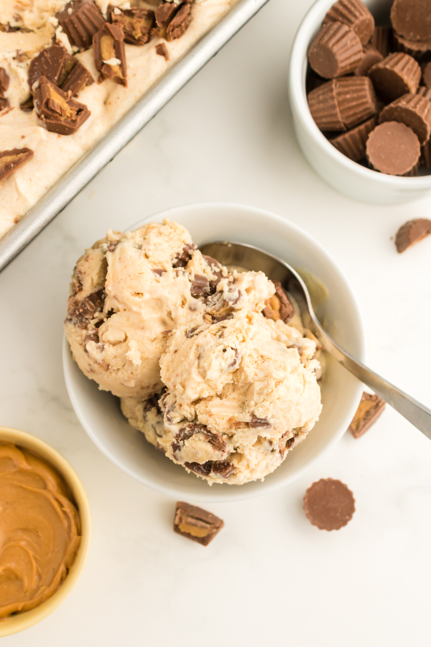 bowl of peanut butter cup ice cream with a spoon