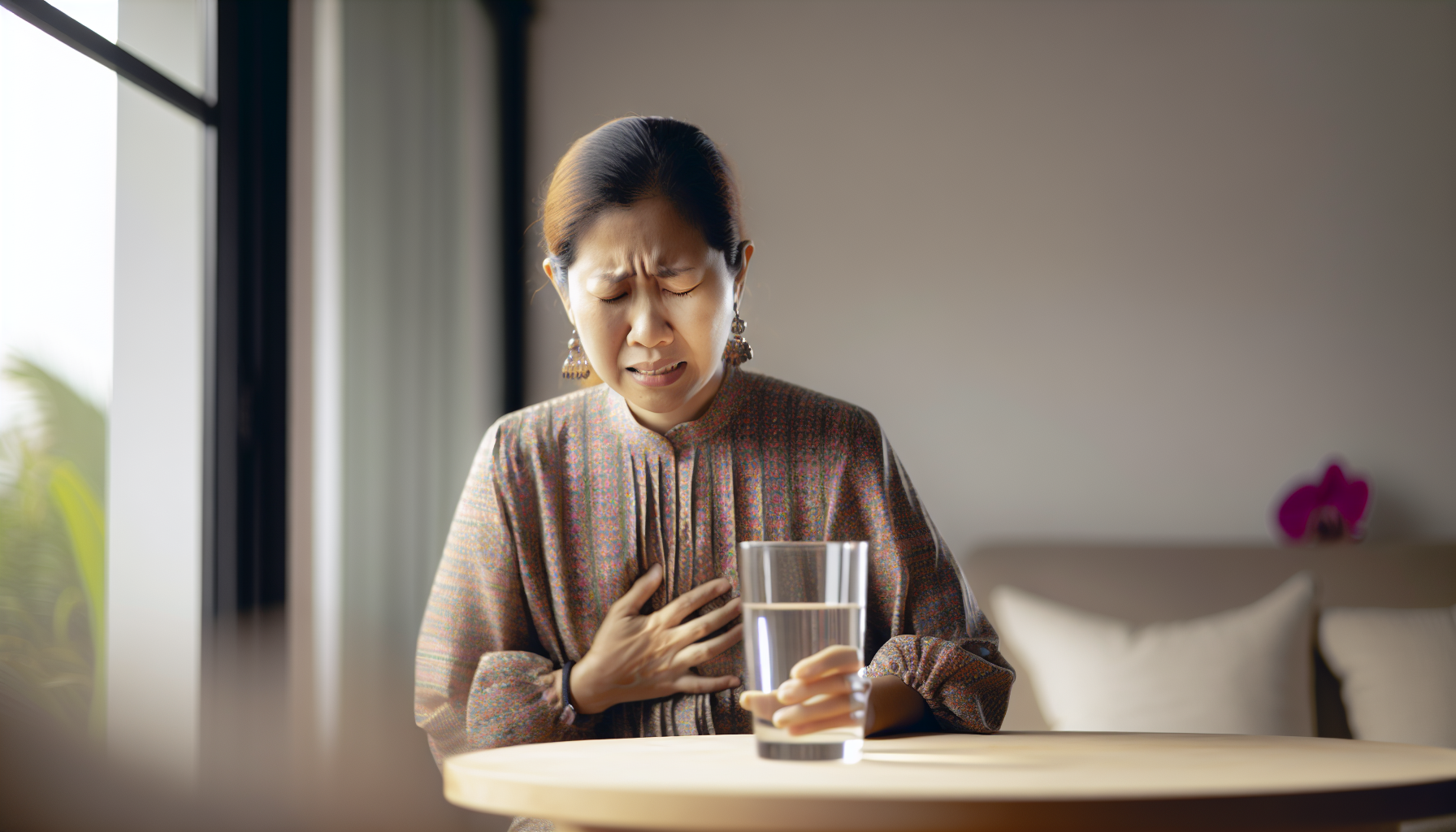 Woman experiencing nausea during colonoscopy prep