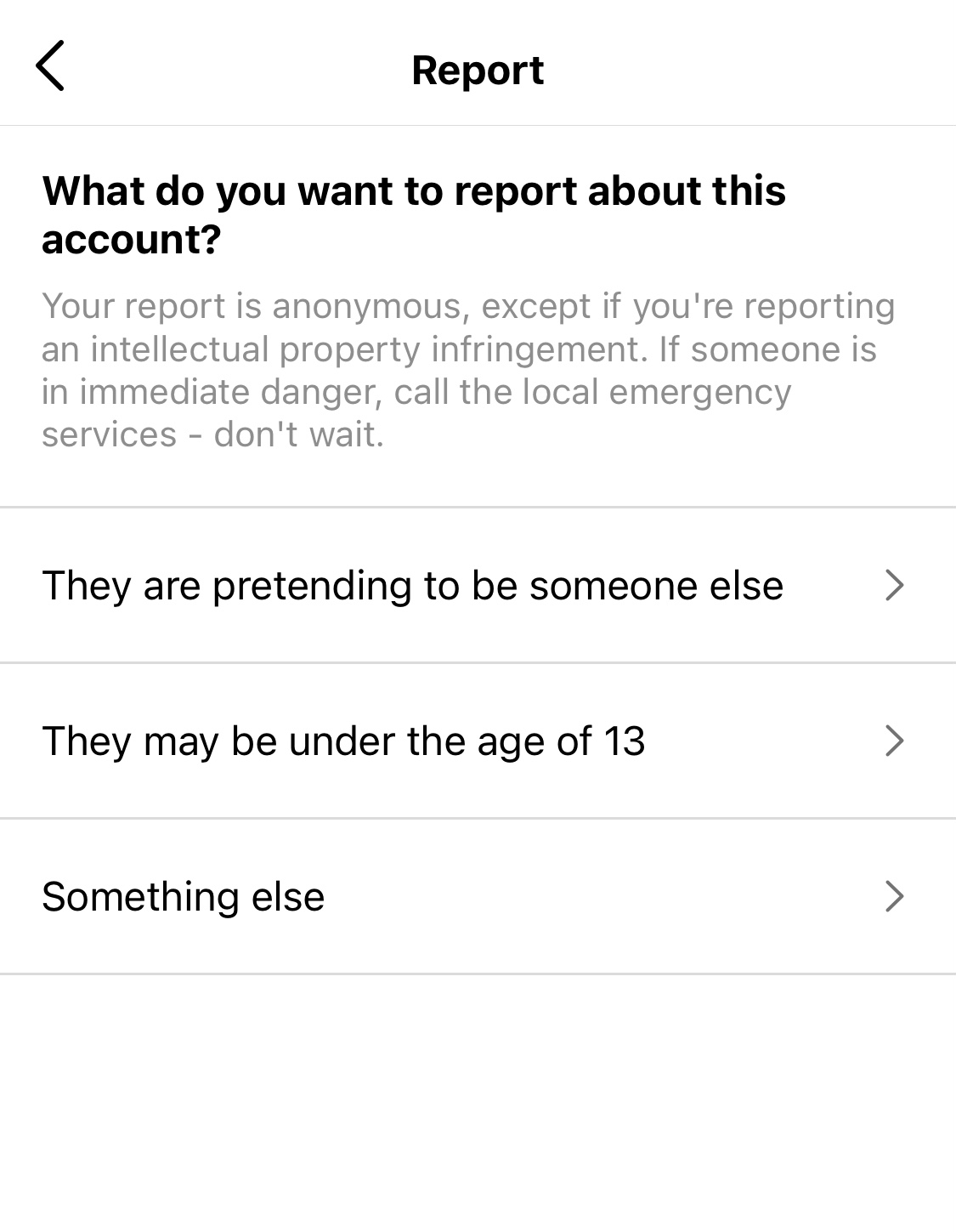 Screenshot of report account