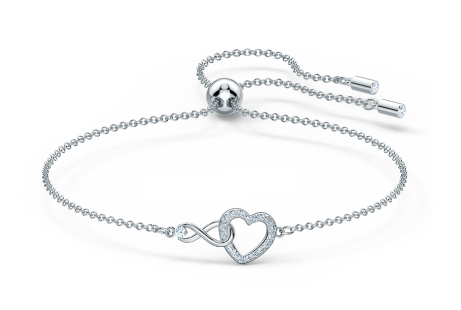 Swarovski Infinity Heart Bracelet White, Rhodium plated