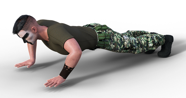 soldier, uniform, pushups