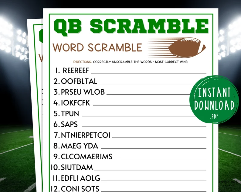 image of printable Super Bowl Word Scramble