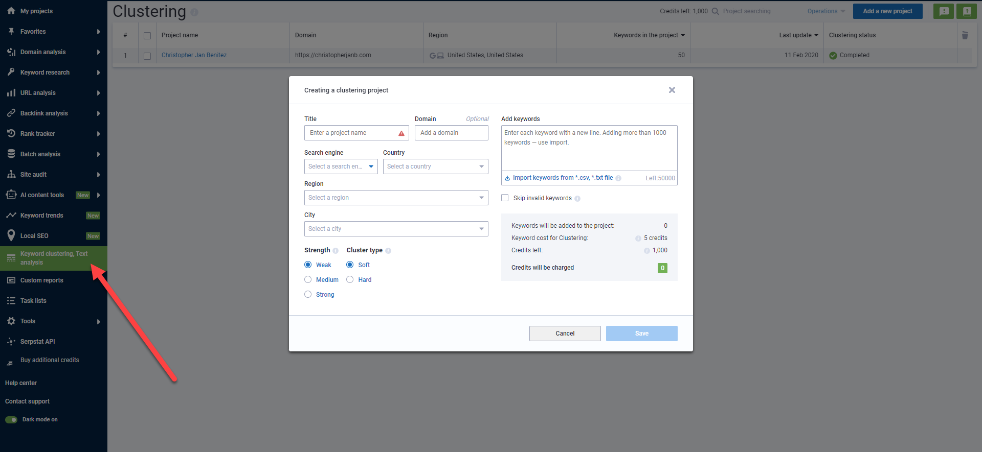 clsutering keywords using serpstat - how to do keyword research in seo