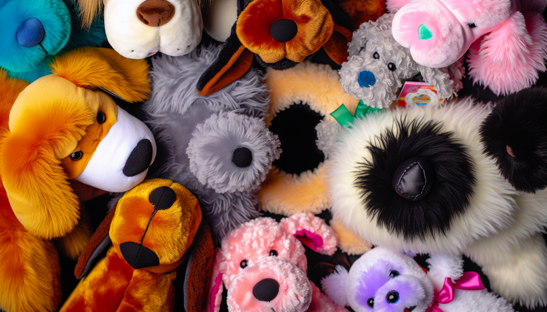 Assortment of cuddly plush dog toys