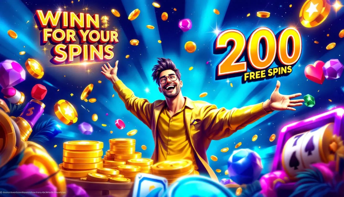 A player celebrating their winnings from 200 free spins, showcasing excitement and joy.