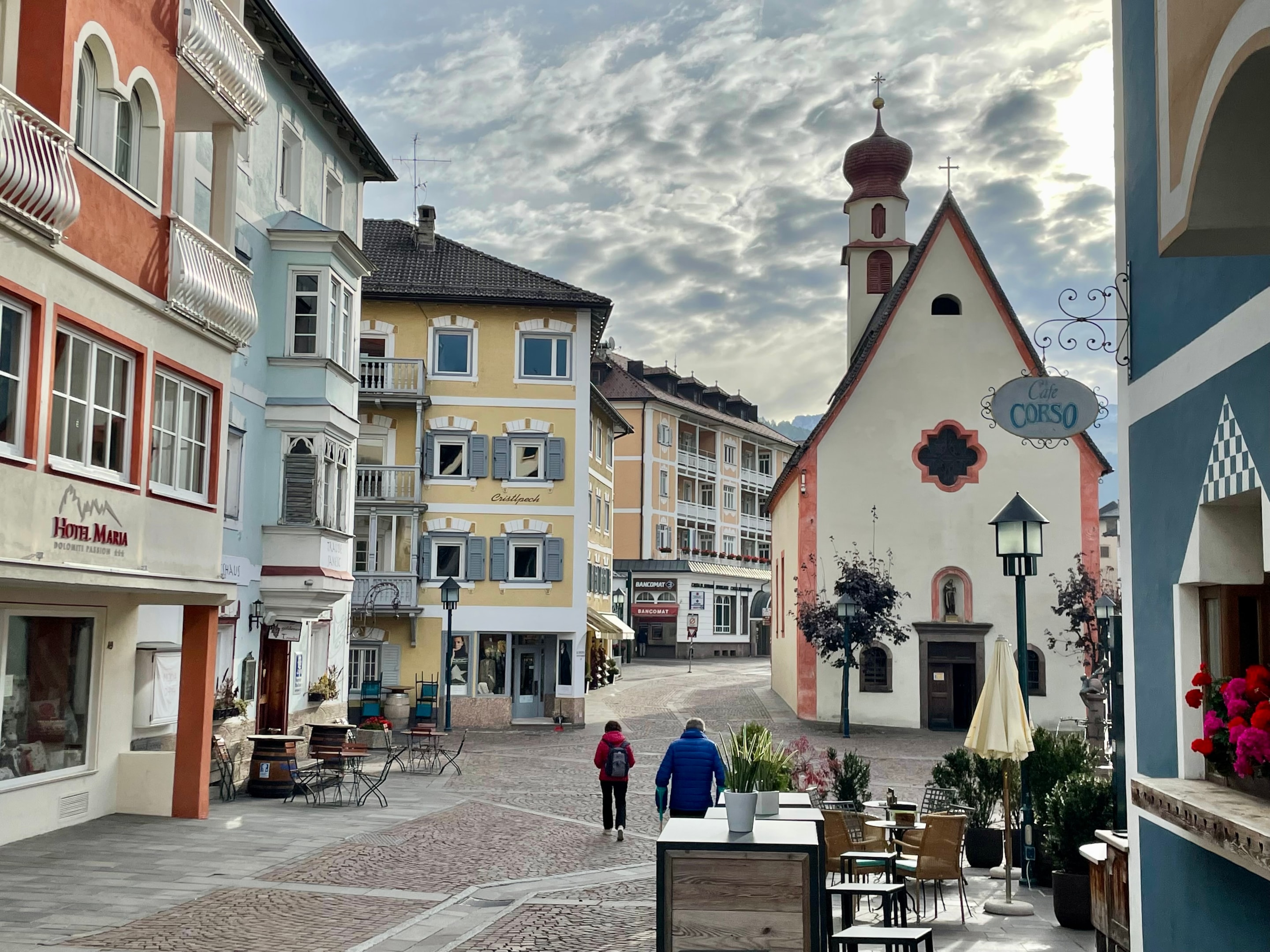 The colorful buildings in Ortisei, Italy