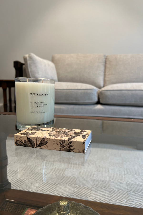 a living space with candles