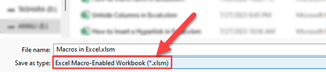 Save workbook as an .xlsm file (Excel Macro-Enabled Workbook)