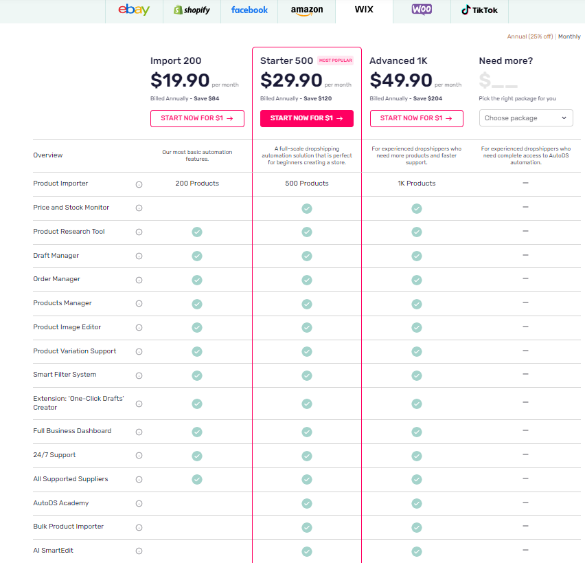 wix pricing options