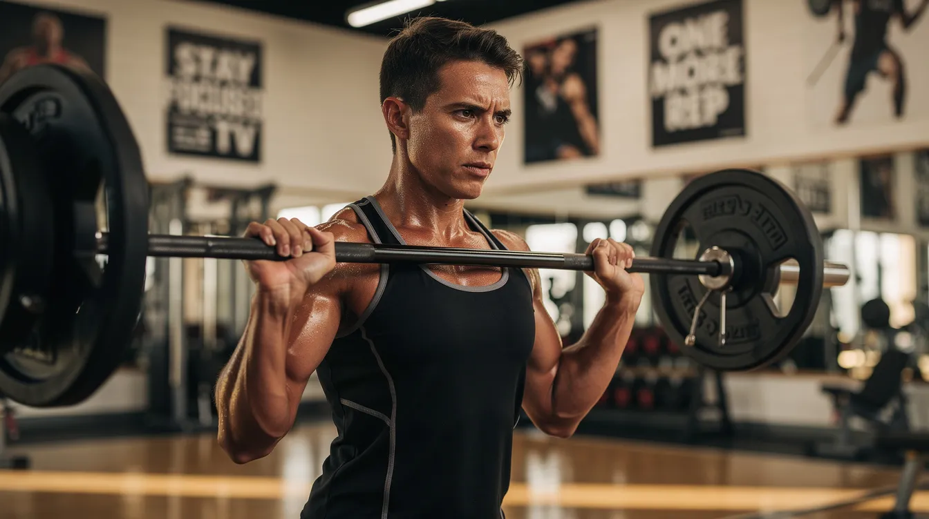 A dedicated person is exercising at a gym, showcasing their commitment to personal goals and self-improvement. This scene reflects the effort and emotional connection involved in overcoming commitment issues, emphasizing the importance of self-reflection and making long-term plans for one's own happiness.