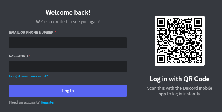 Picture showing the Discord login page