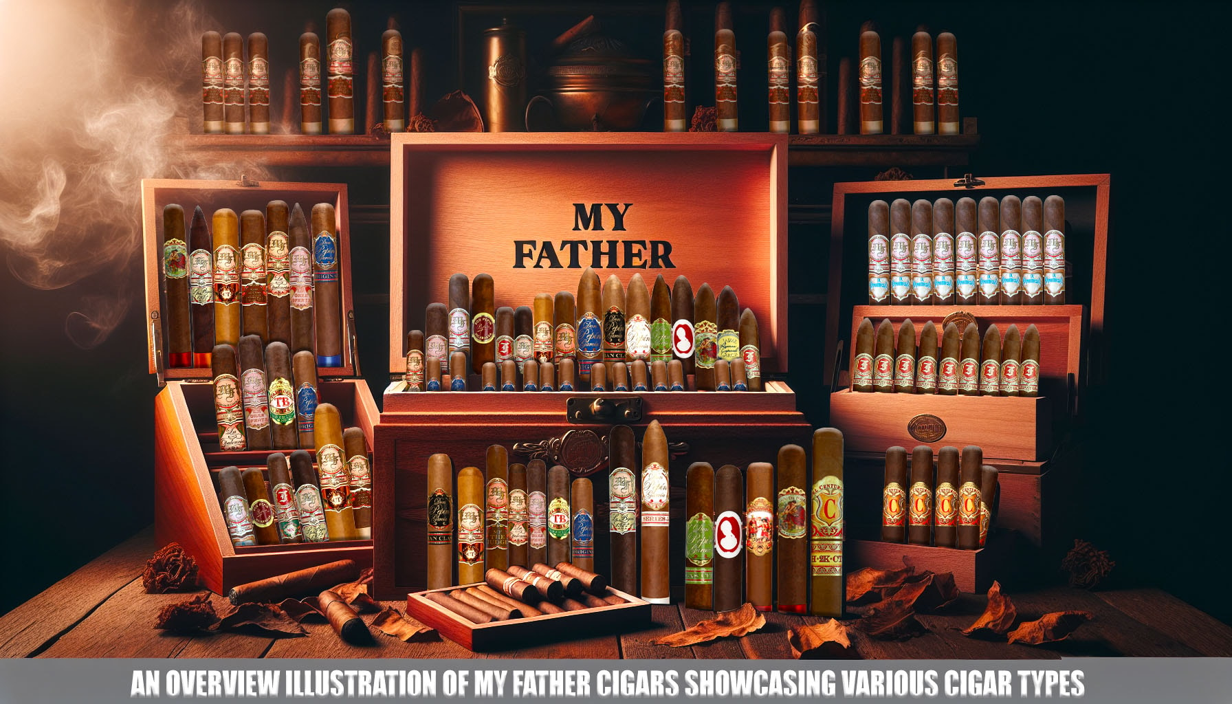 An overview illustration of My Father Cigars showcasing various cigar types.