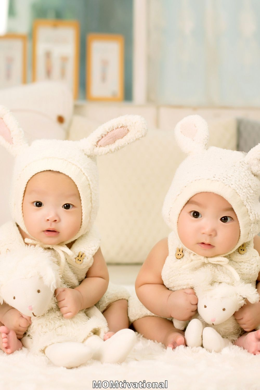 Cute twins in bunny outfit