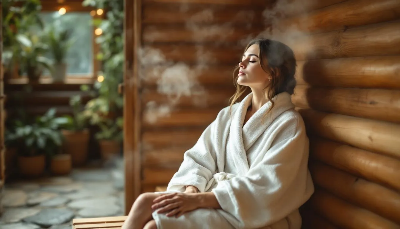 An individual enjoying a sauna session for skin health and collagen boosting.