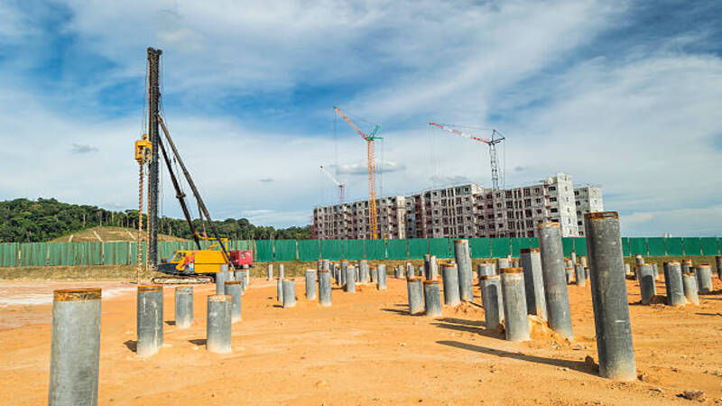 Piles drived in a construction site. 