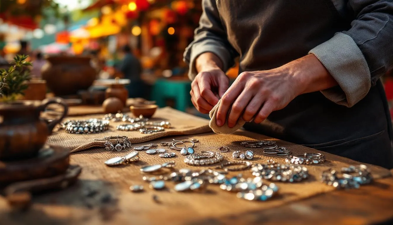 A person cleaning sterling silver earrings.