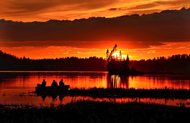 sunset, fishermen, silhouettes