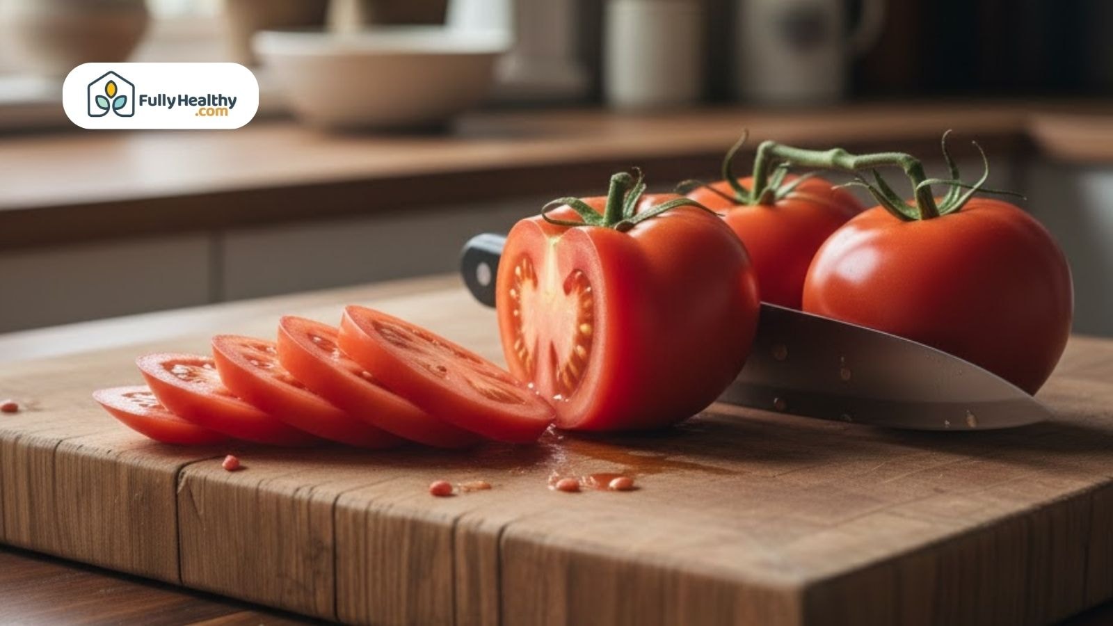 Sliced tomatoes on a cutting board illustrating a fruit commonly mistaken for a vegetable.