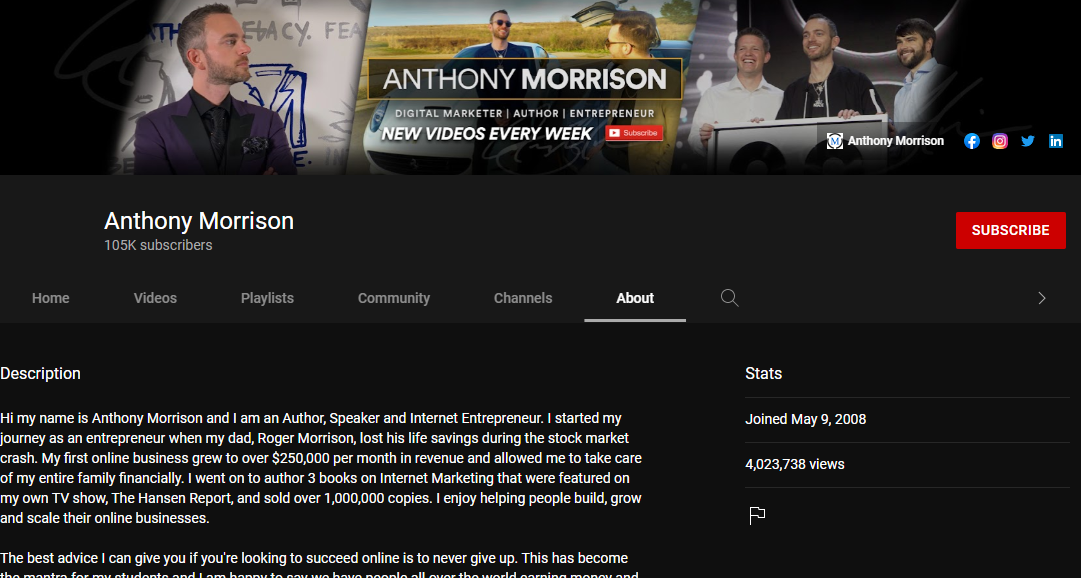 Anthony Morrison YouTube Channel