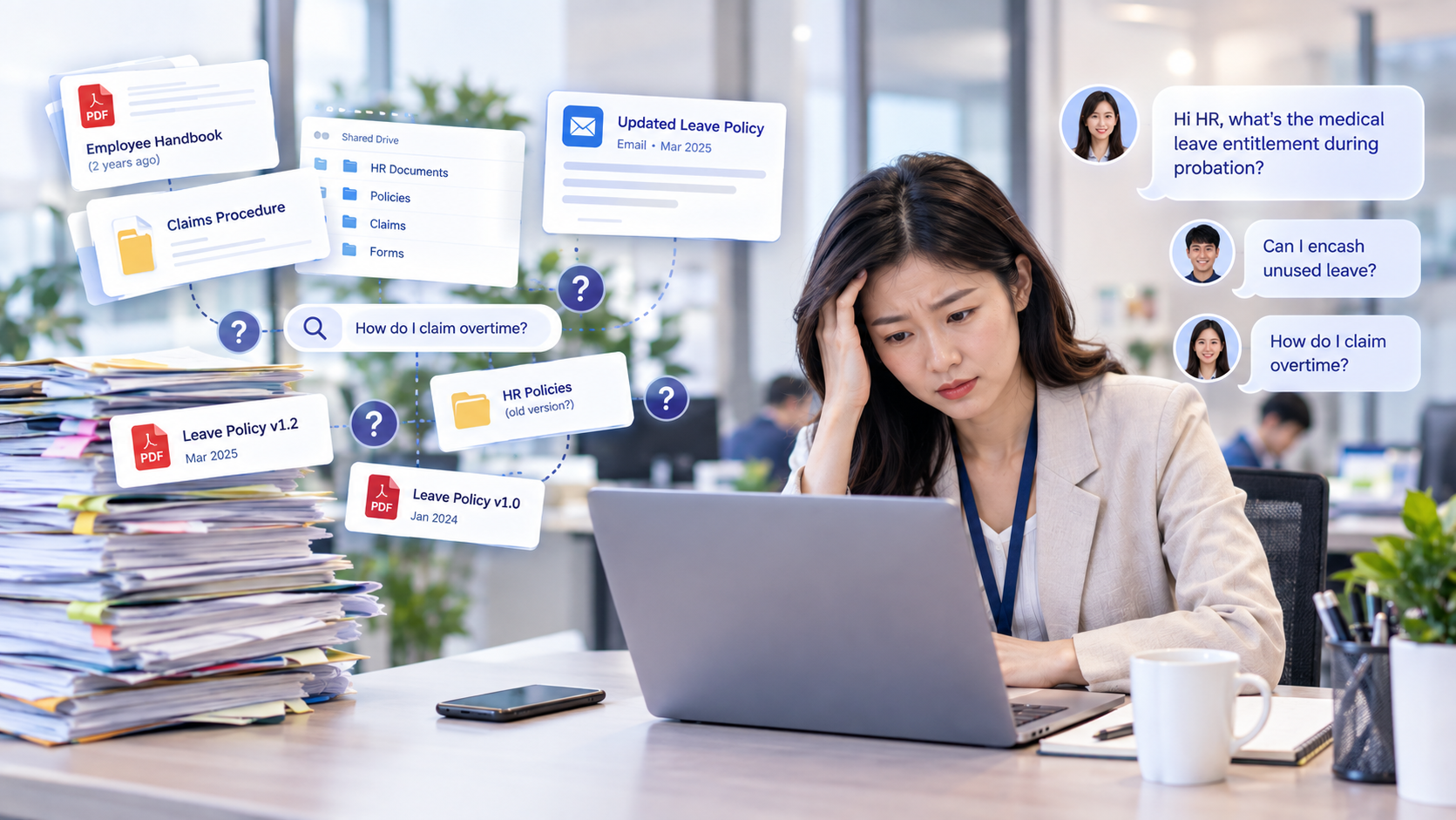 Knowledge management, enterprise search, HR portals, documents, and data help HR leaders provide employees with clear guidance on essential HR policies and processes.