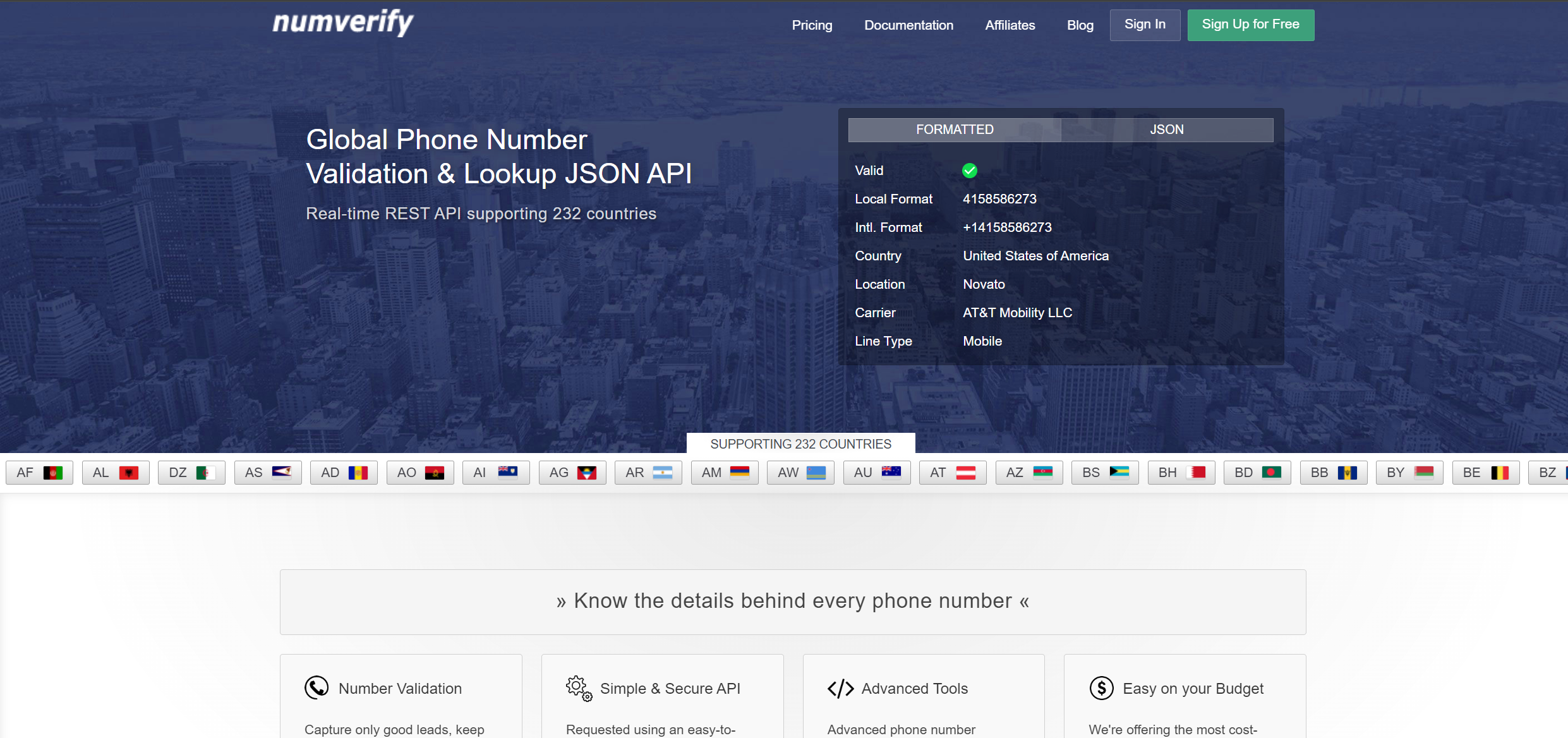 Numverify query parameters for mobile network code & query string parameters to detect mobile country code