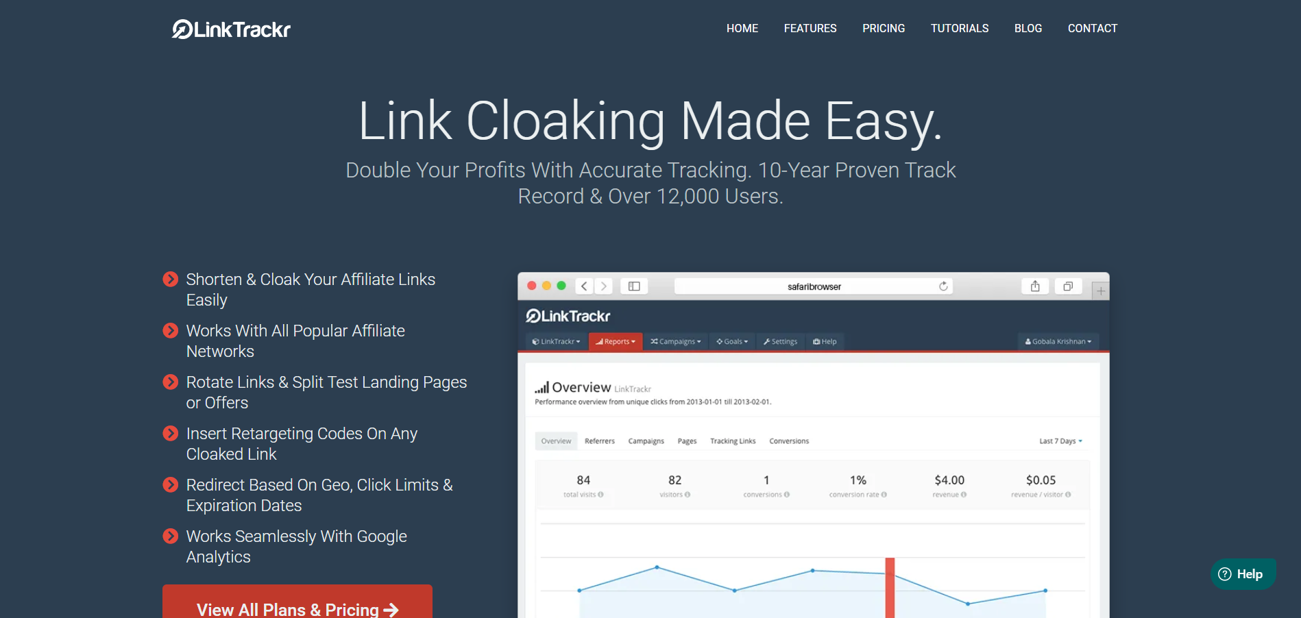 LinkTrackr main page