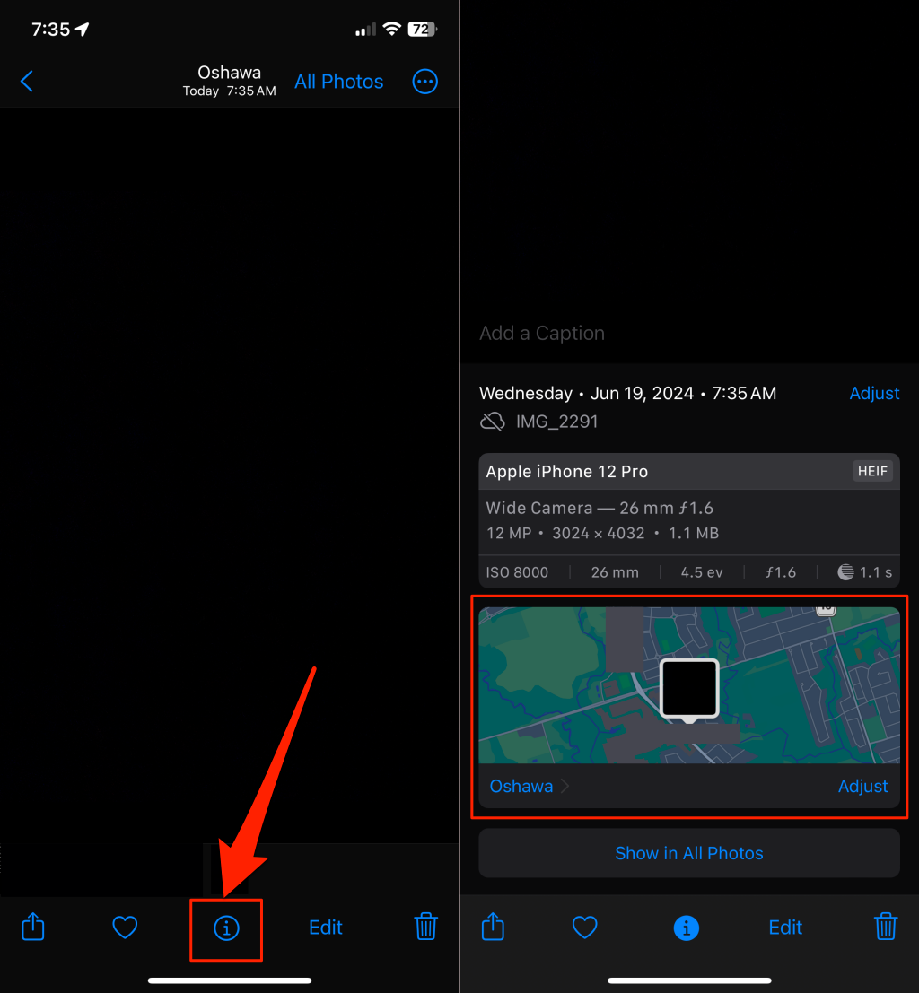 Steps to see where a photo was taken on an iPhone
