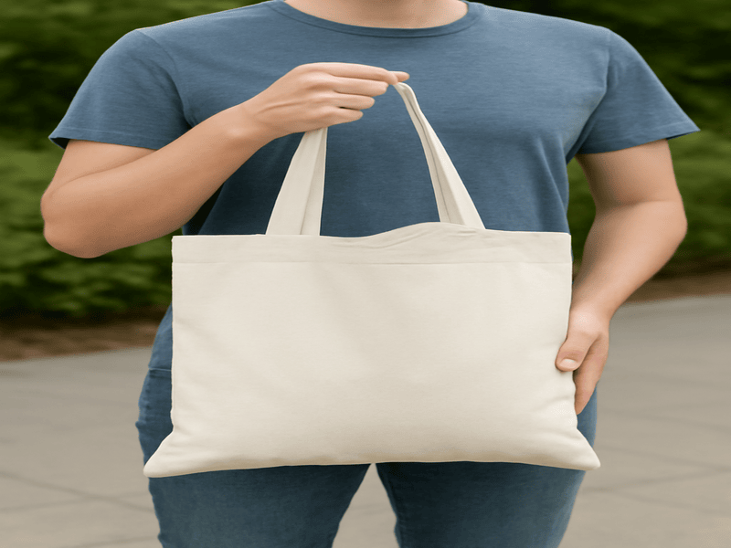 an illustration of a men using a lightweight cotton bag.