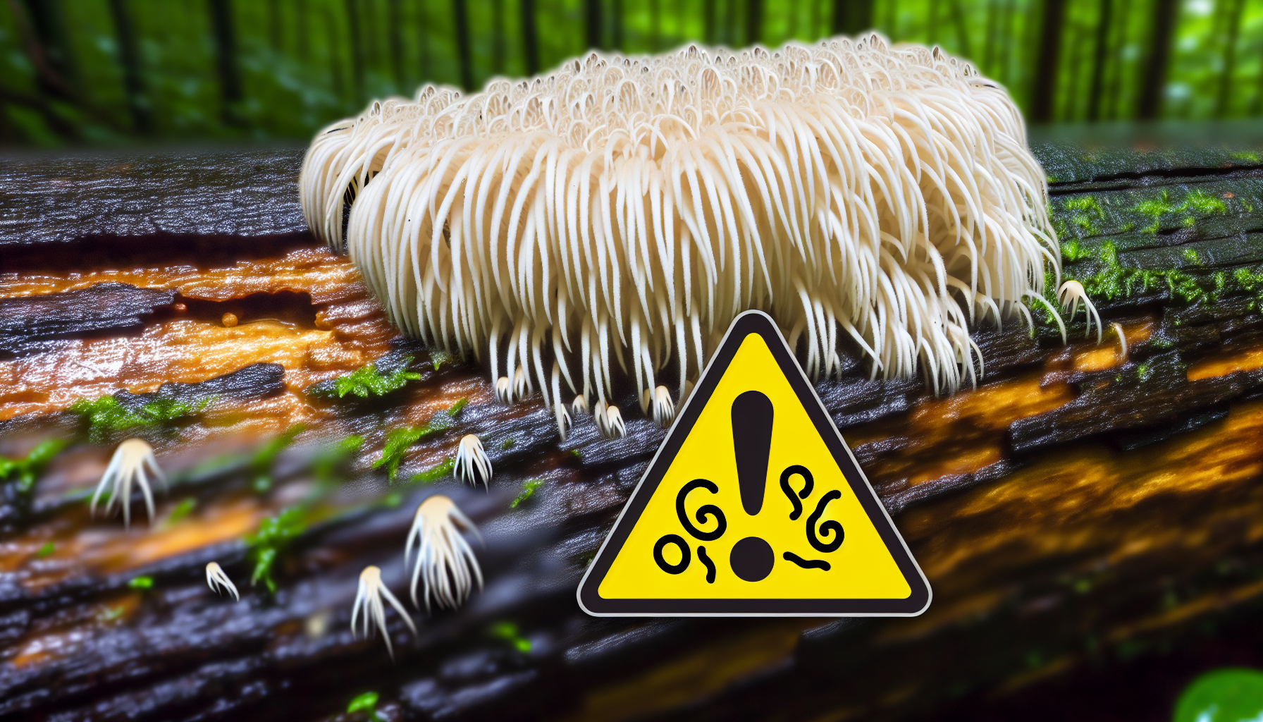 Precautions and Interactions - Lion's mane mushroom with warning sign