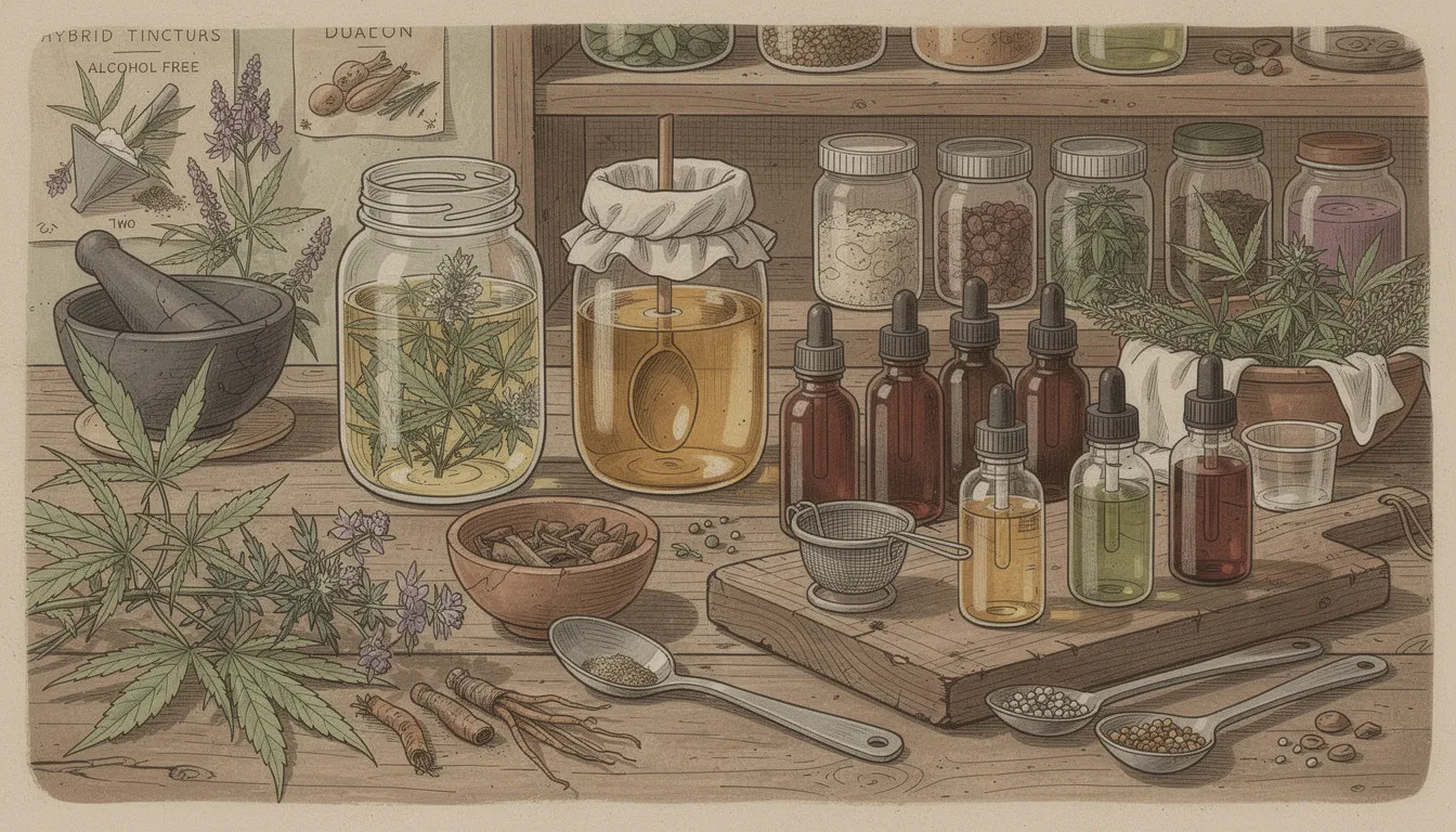 Varianten der Cannabis-Tinktur, einschließlich alkoholfreier und hybrider Methoden.