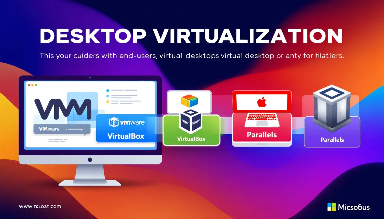 A visual representation of desktop virtualization, illustrating flexibility for end-users with various virtual desktops.