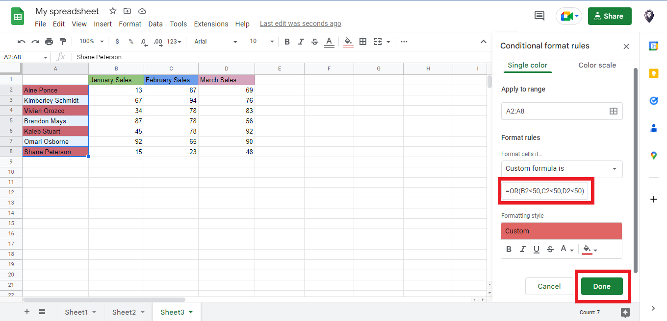apply conditional formatting rules.