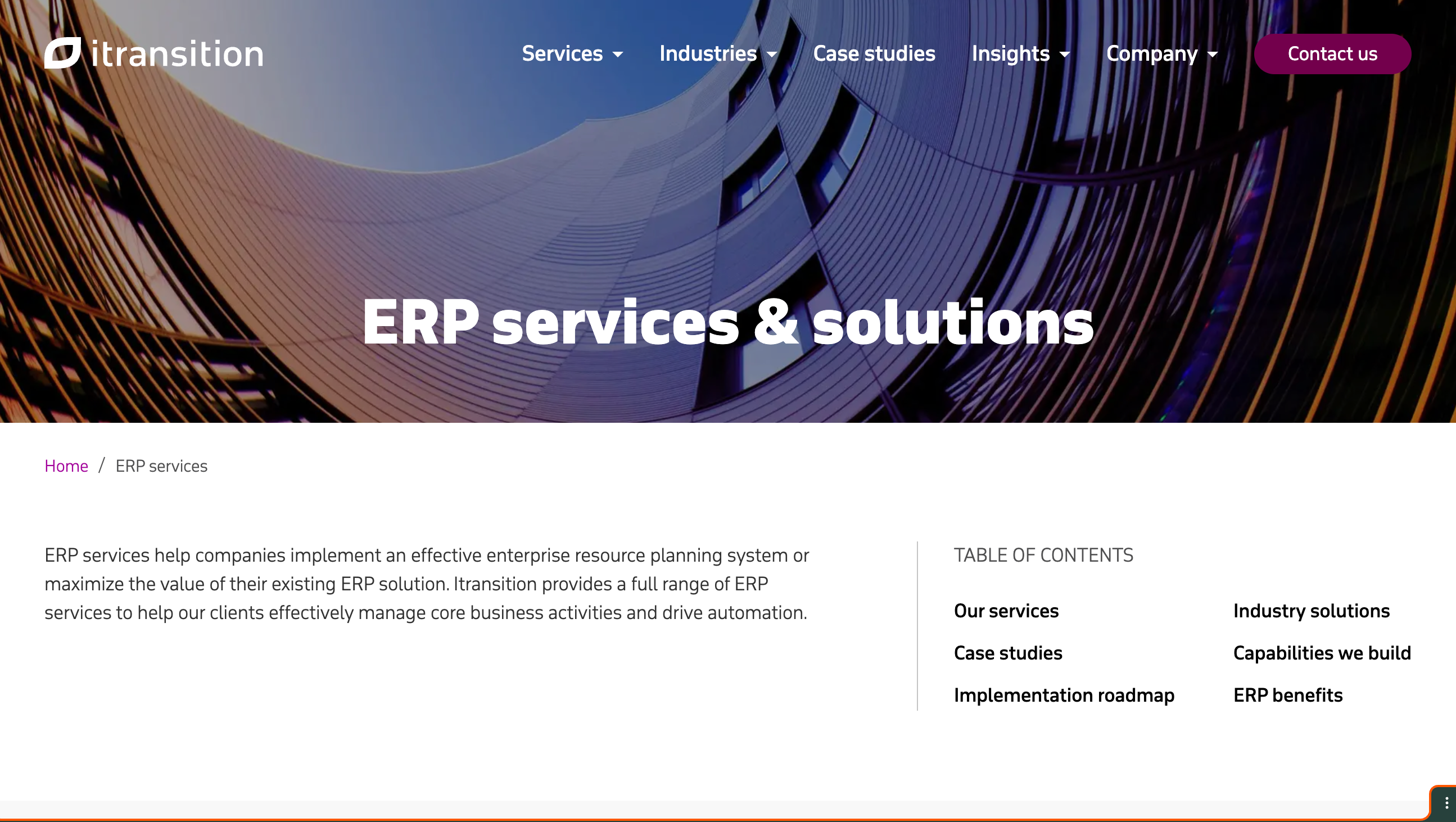 Itransition ERP services page
