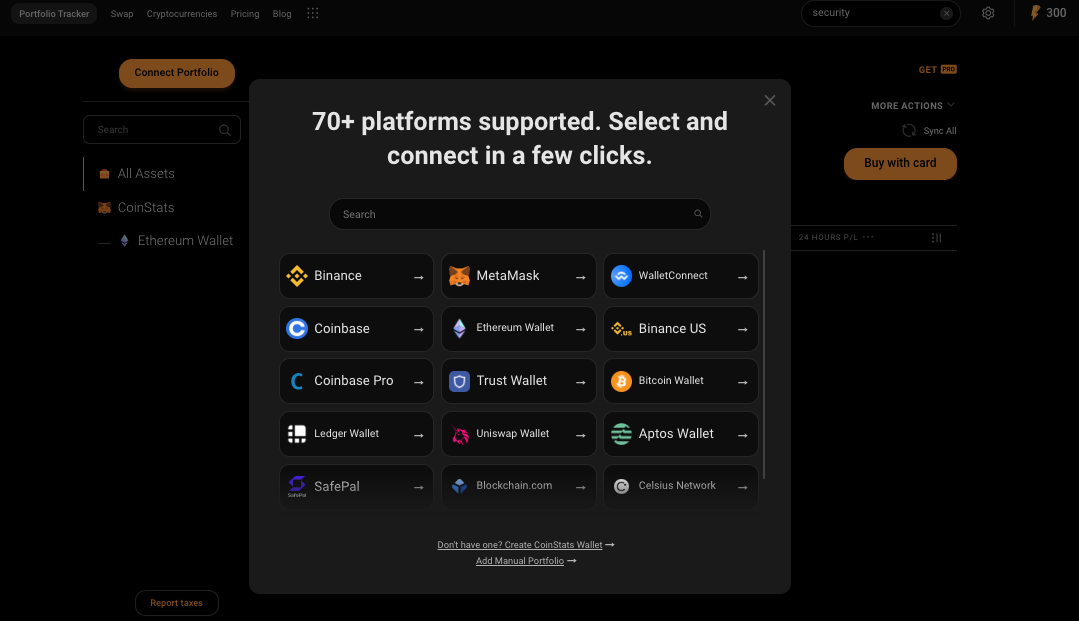 Numerous integrations are supported on coinstats